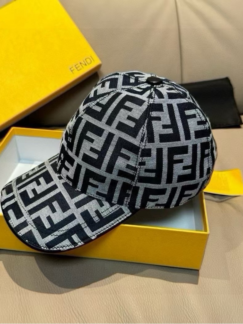 Fendi Men’s FF Jacquard Baseball Cap - Black & Gray